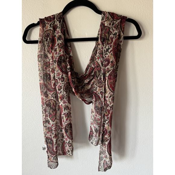 Chico’s Paisley Floral Print Sheer Scarf 100% Rayon Boho Festival Rectangle READ - Picture 2 of 13